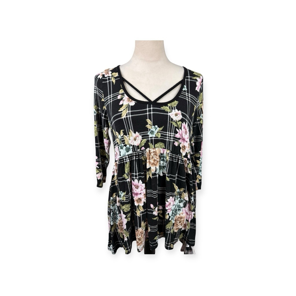 Torrid Super Soft Knits Scoop Neck Strappy Babydoll Floral Top Size 00/M-L/10
